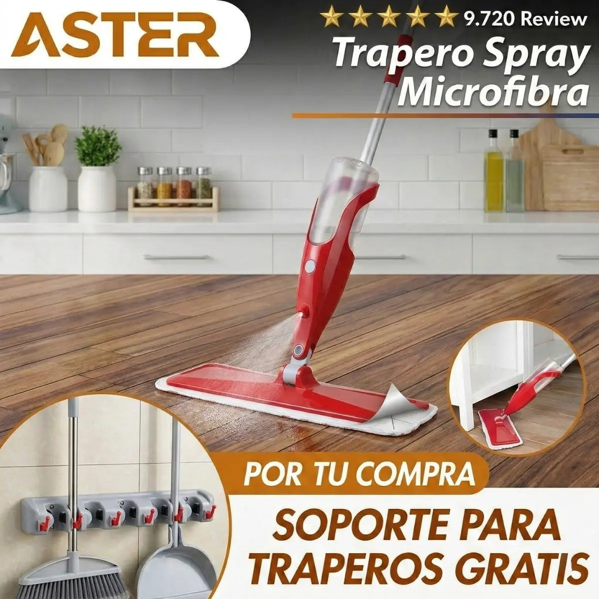 Trapero Spray Microfibra + Soporte para Traperos
